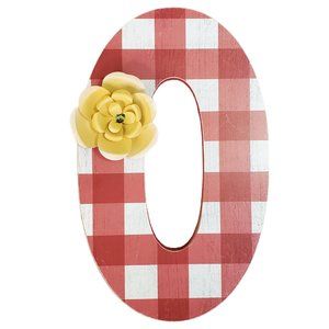 🎀 Red & White Gingham Plaid "O" Wood Initial Monogram Letter Wall Decor NEW
